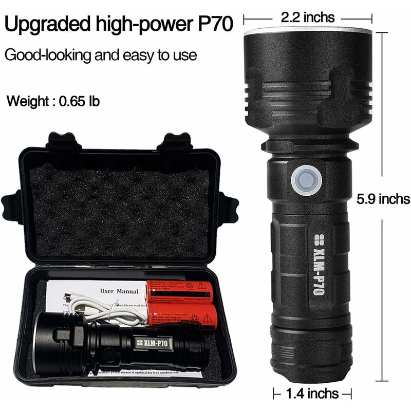 30000-100000 Lumen High Power LED Flashlight Waterproof Ultra Bright, 3 Modes High Brightness Usb Rechargeable