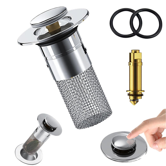 Bathroom Sink Stopper, Heavy Duty Hair Catcher, Pop Up Sink Drain Filter, for Bathroom Sink Stopper Replacement, Hair Catcher with Removable Stainless Steel Filter Basket, 1 Pcs, 2.36x3.15 2.36" x 3.15" Silver
