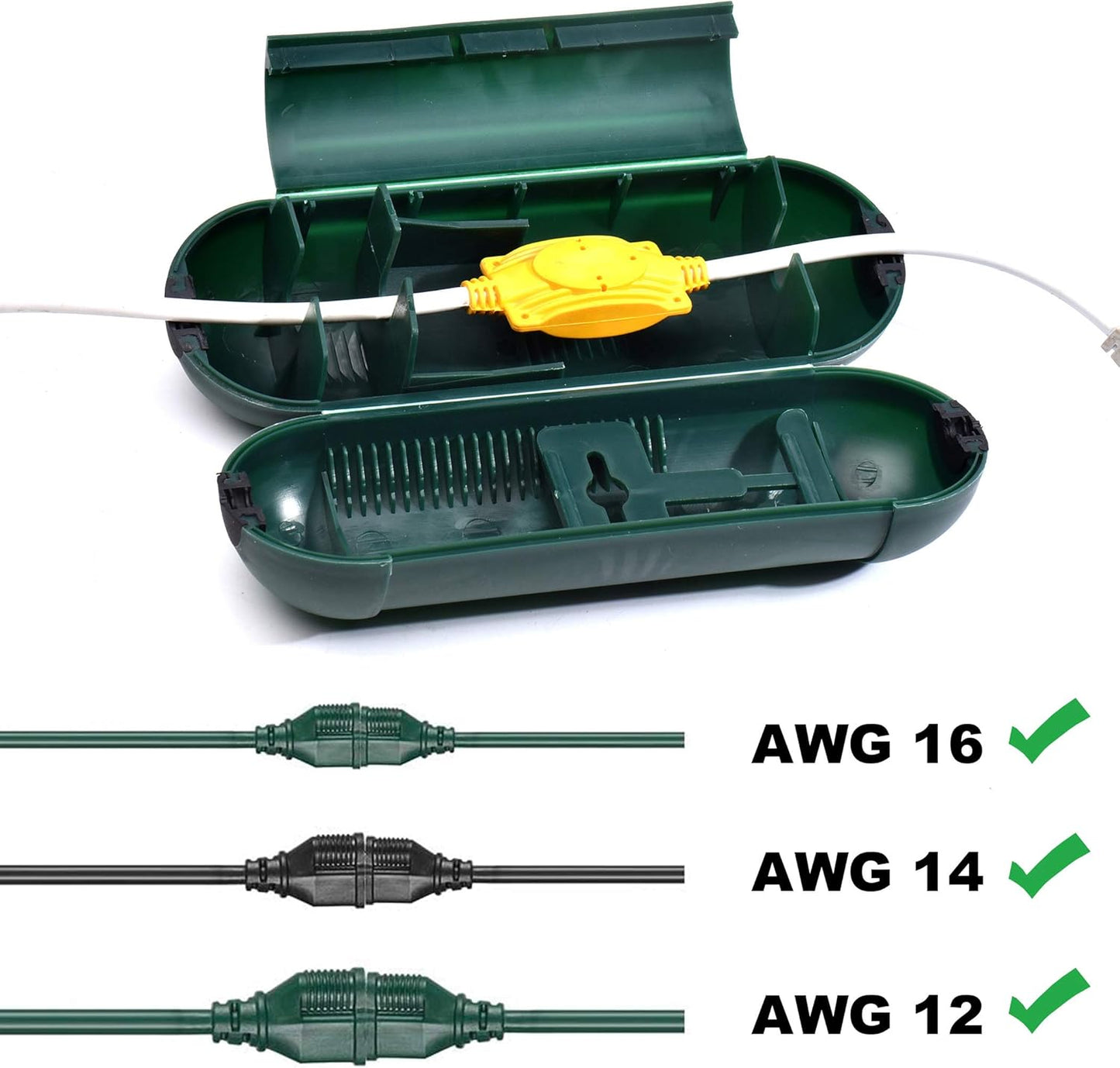 4 Pack Extension Cord Protective Cover Set (Green) | Indoor Outdoor Water-Resistant Holder for Holiday String Lights, Plugs and Wires | Capsule Shaped Protector with Large Compartment