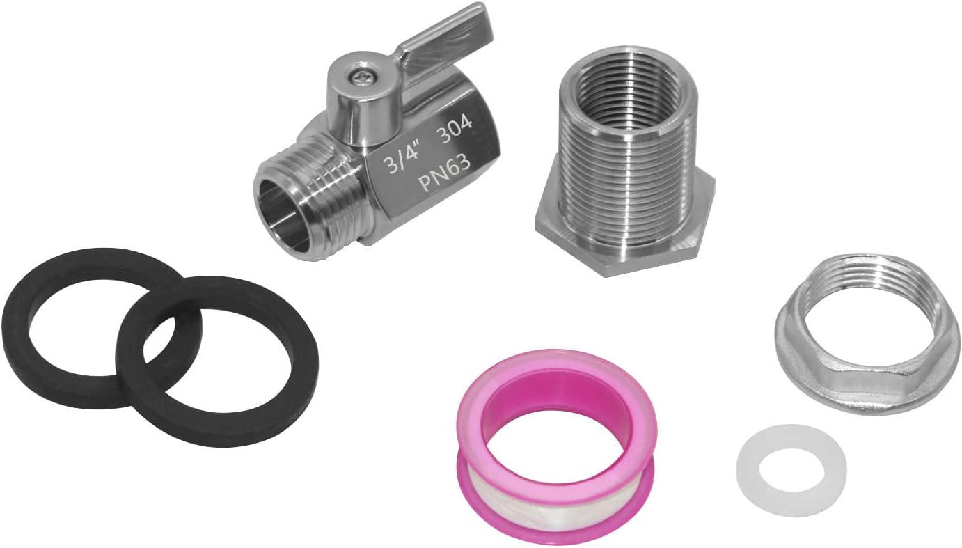 Spigot Rain Barrel Faucet Kit Stainless Steel 3/4" GHT Rain Barrel Valve with 3/4" Female Bulkhead Fitting Adapter Water Tanks, Aquariums, Tubs, Pools