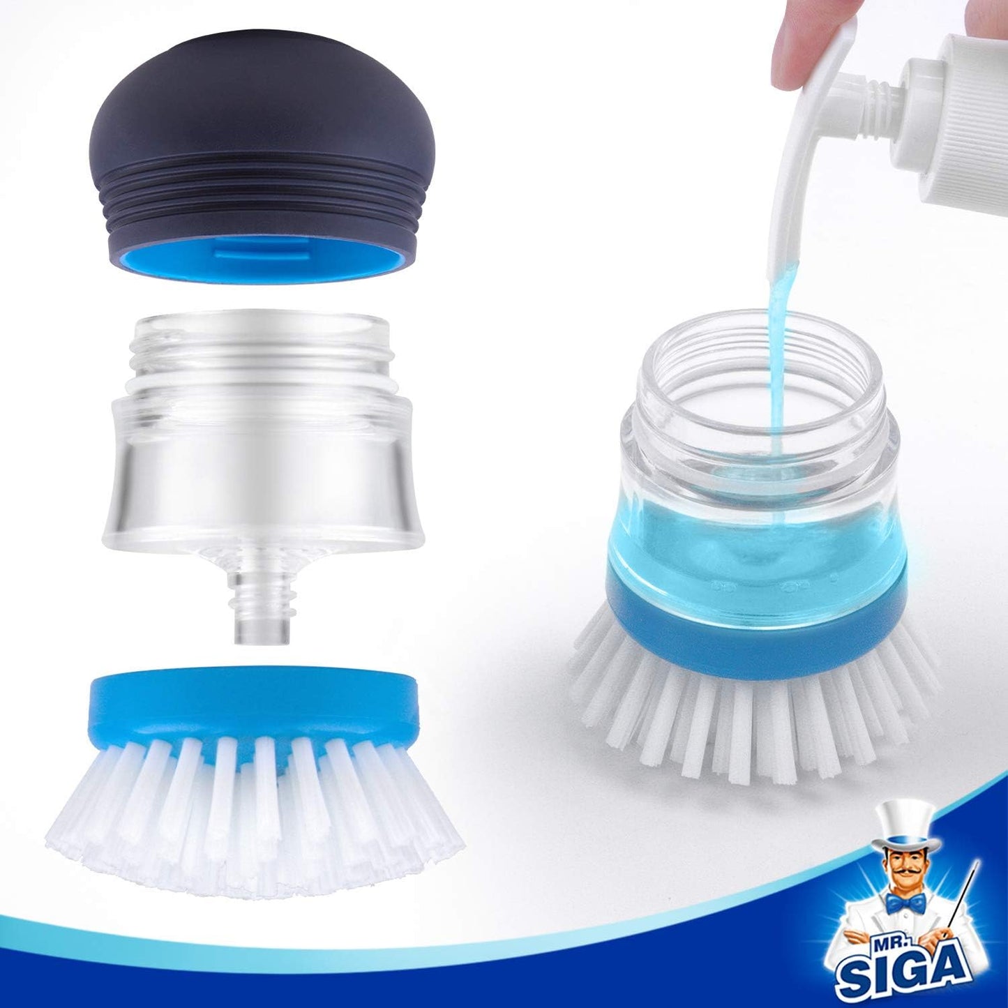Soap Dispensing Palm Brush Storage Set, Kitchen Brush with Holder for Pot Pan Sink Cleaning, 1 Set
