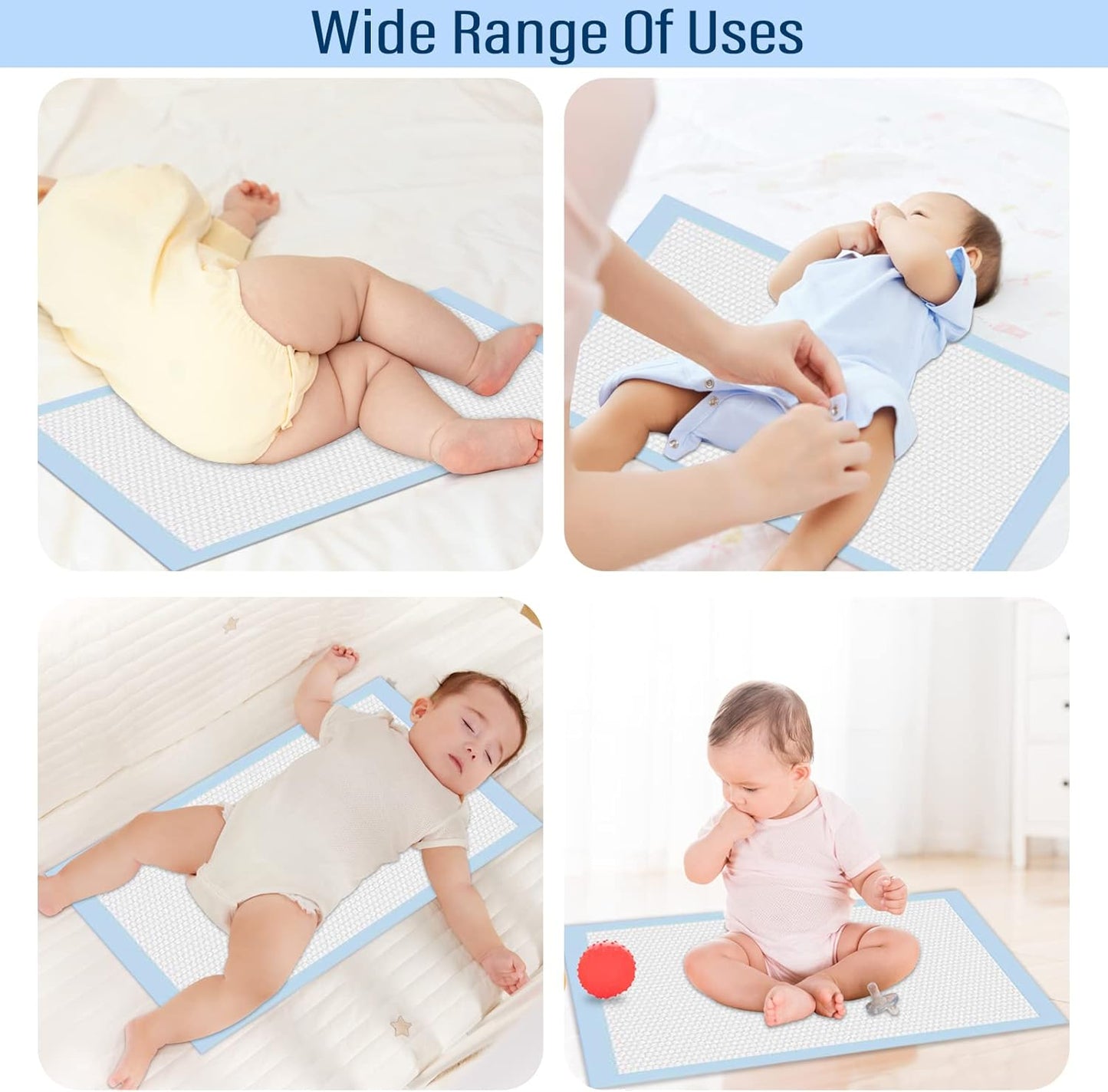40 Pack Disposable Changing Pads, Portable Diaper Change Pad for Baby, Super Absorbent Leak-Proof Incontinence Bed Table Pee Mat for Travel and Home (40, Blue, L)