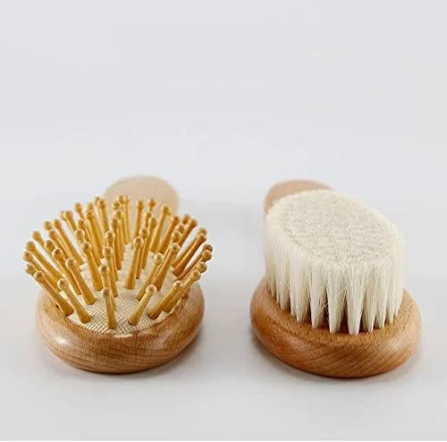 Baby Hair Brush and Comb Set for Newborn| Natural Wooden Hairbrush with Soft Goat Bristles, Pear Wood Comb and Wooden Massage Brush for Infant, Toddler, Kids