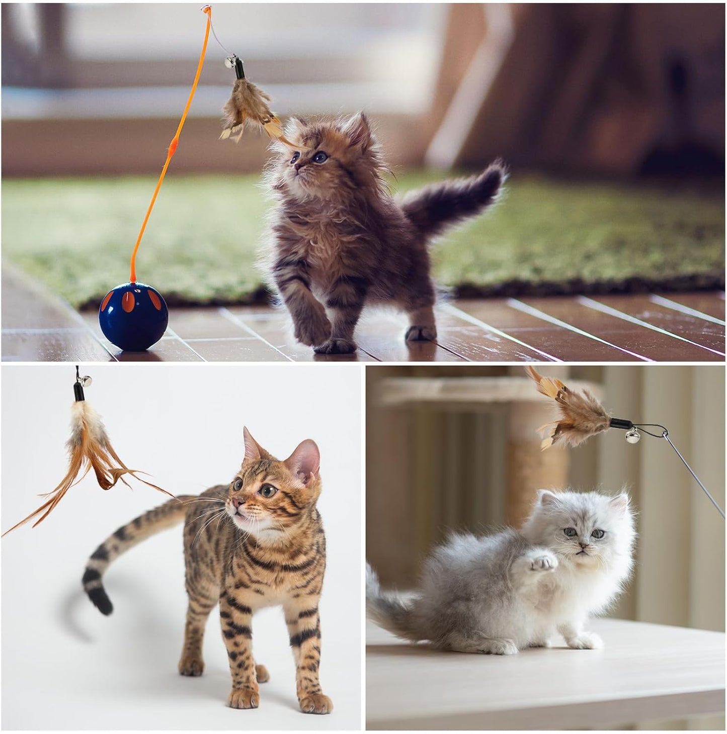 8 Pcs Cat Feather Toys with Bells, Feather Teaser Cat Toy, Replacement Feather Refills with Bells, Exerciser Playing Toy for Kitten or cat
