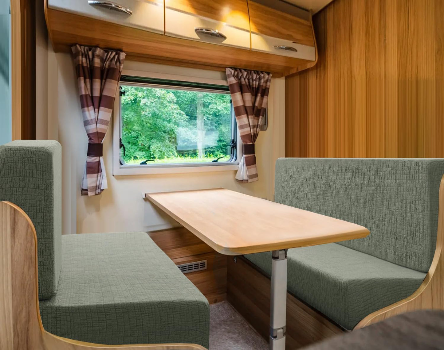 100% Waterproof RV Dinette Cushion Covers Booth Set Elastic Camper Replacement Couch Washable Jacquard Crizzle Pattern (2 Backrest Cover & 2 Bench Cover, Seagrass) Seagrass