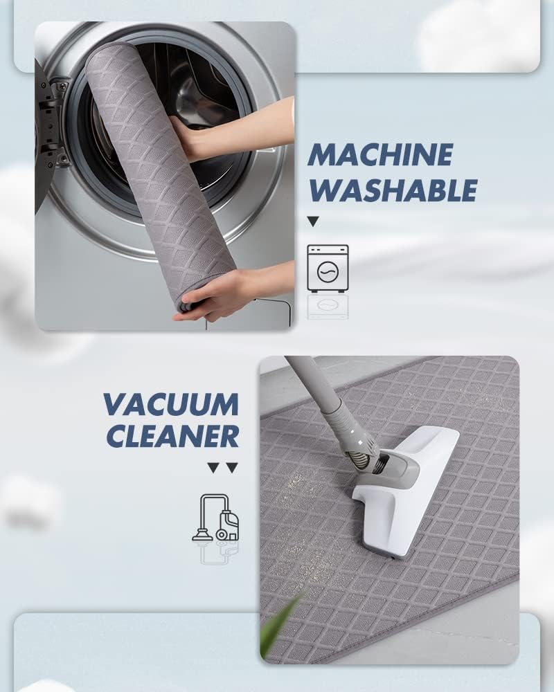 Ultra Thin Bath Mat, Rubber Backed Mats for Bathroom Non Slip, Absorbent Mat Floor Machine Washable Rugs, Shower, Sink (17"x28", Grey) Grey 17"x28"