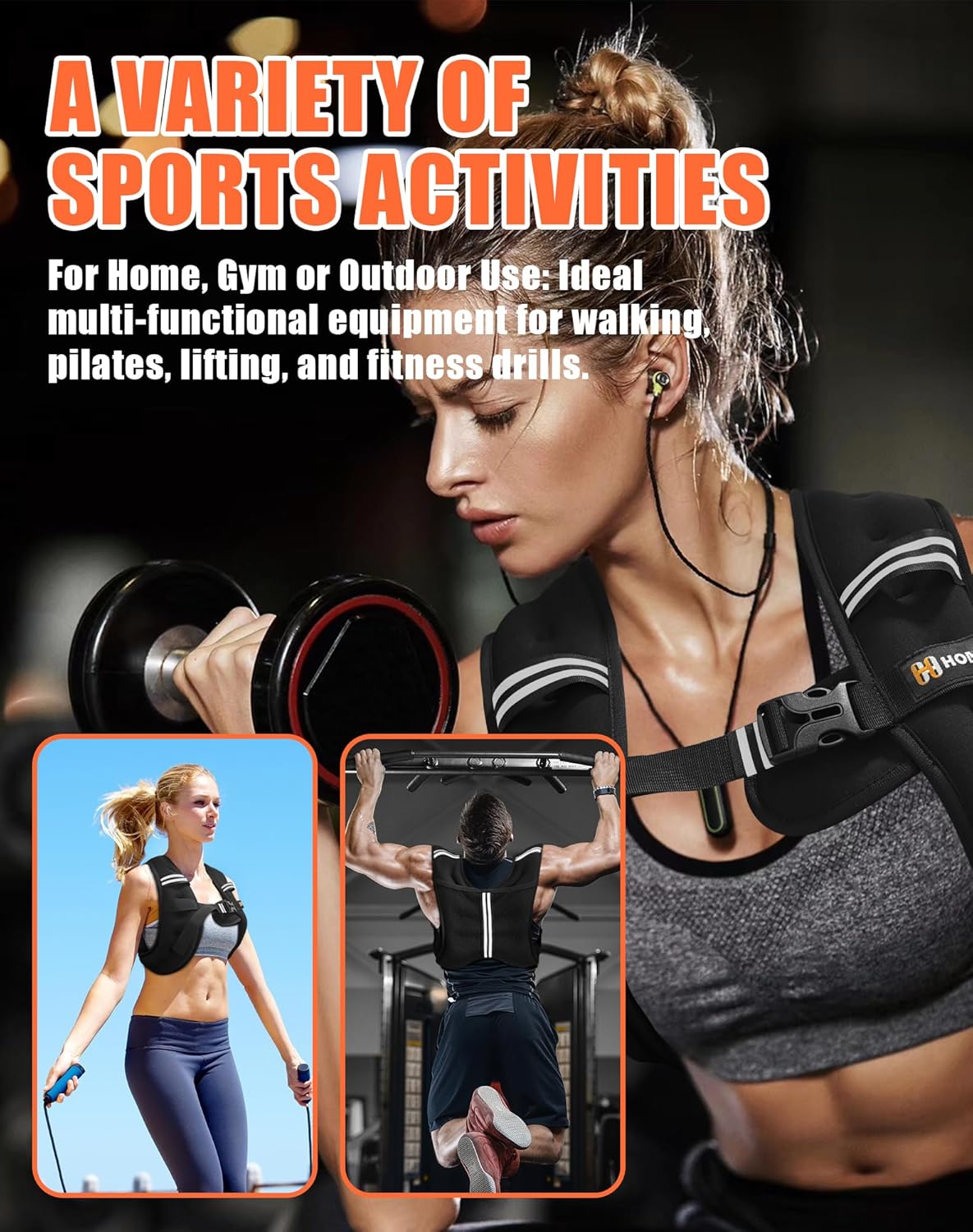 Weighted Vest for Men and Women, 5lb/10lb/15lb/20lb/25lb/30lb Adjustable Weight with Reflective Strips - Strength Training, Running, Fitness, Muscle Building, Loss Gear Black 10 lbs