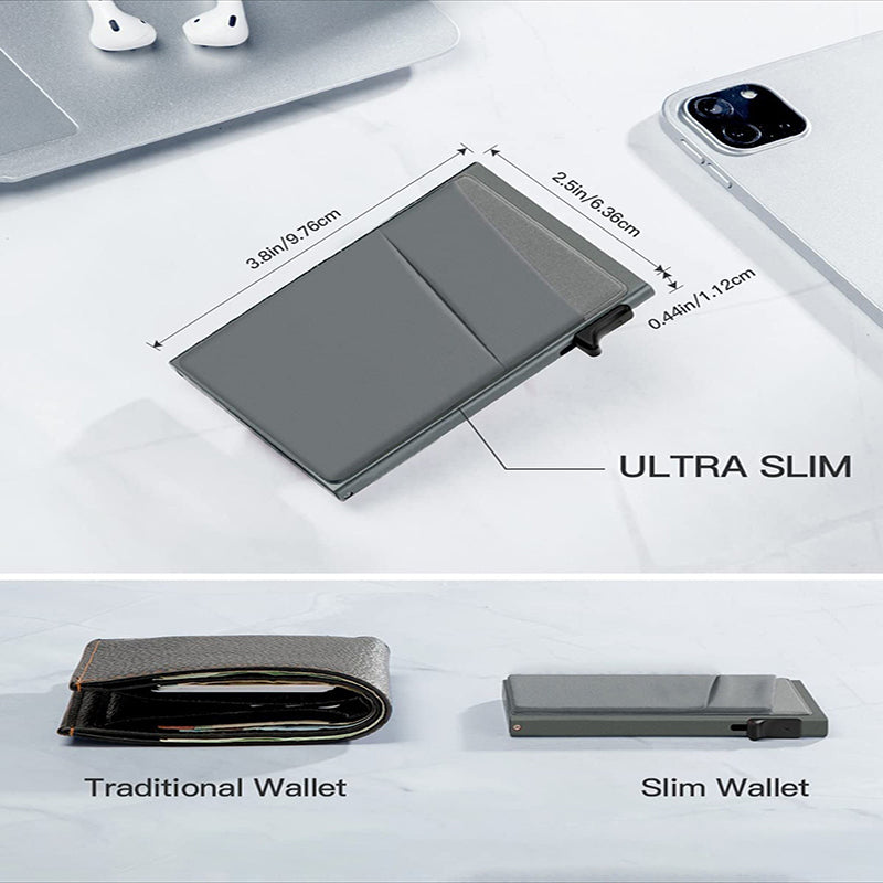 Blue Ultra-Slim RFID Blocking Pop-Up Wallet - Automatic Card Holder with Metal Case & Secure Screw Base