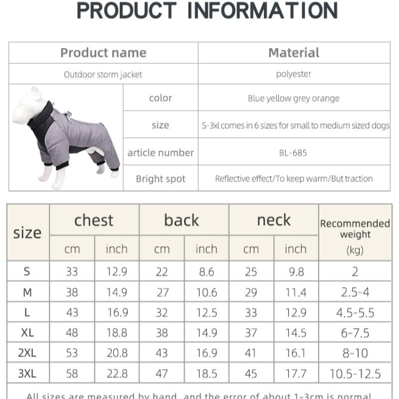 XL Size Grey Winter Waterproof Dog 4 Leg Jumpsuit for Full Body Warmth - Reflective Windproof Pet Puffer Coat with Integrated Harness