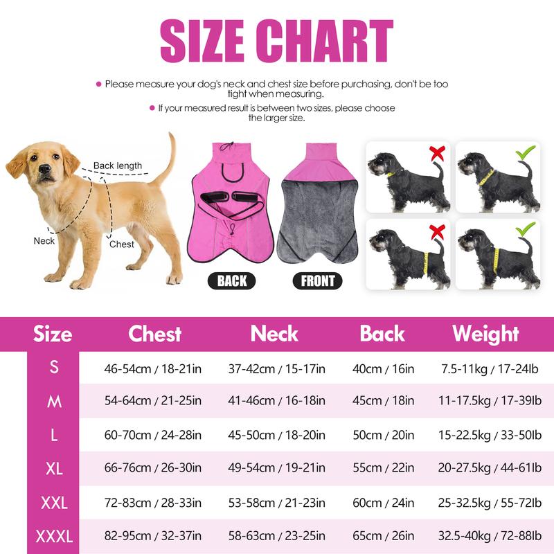 3XL Size Dark Blue Winter Waterproof Dog Puffer Vest with Adjustable Neckline / Belt and Leash Access - Reflective Long-Pile Fleece Lined Warm Cloak