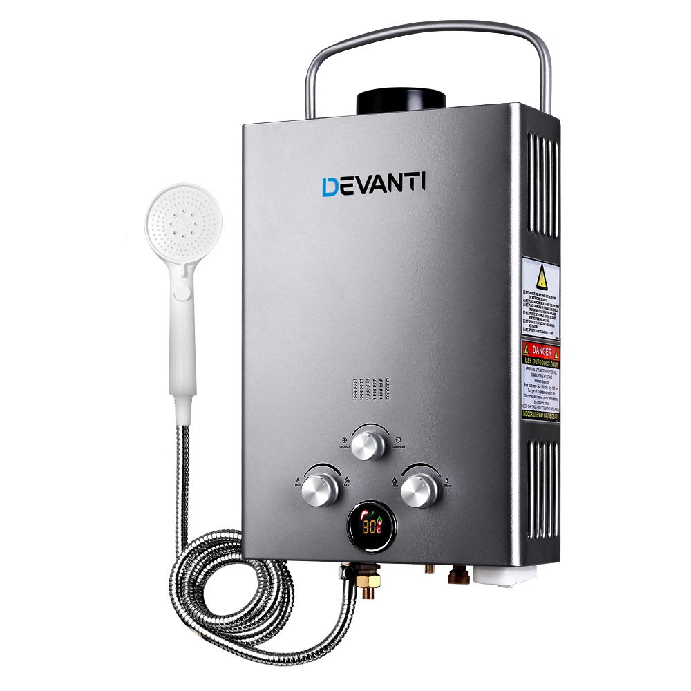 Devanti Portable Gas Water Heater LPG System Grey