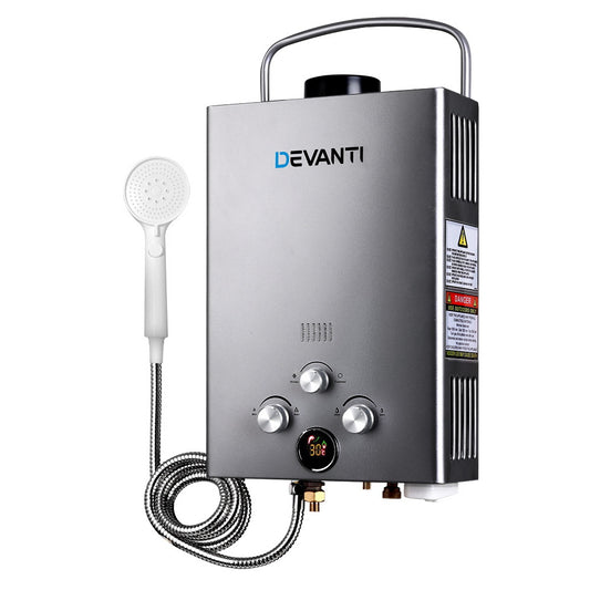 Devanti Portable Gas Water Heater LPG System Grey