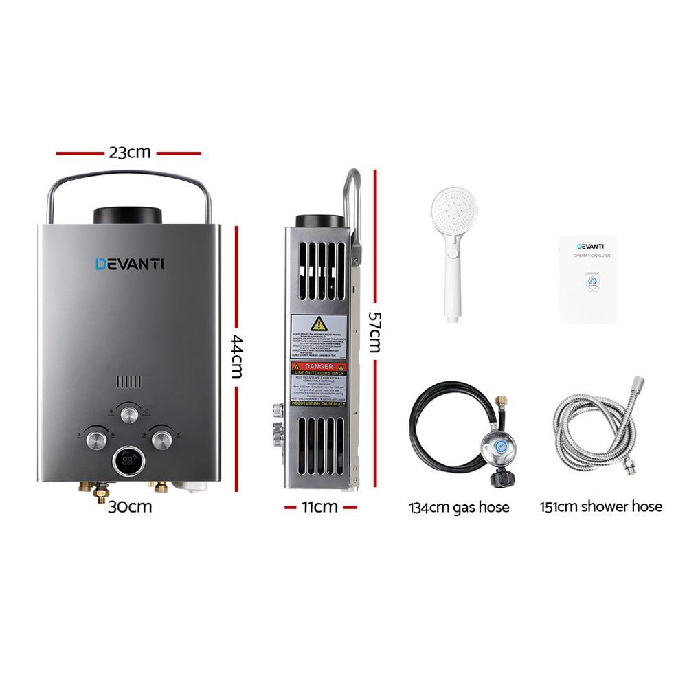 Devanti Portable Gas Water Heater LPG System Grey