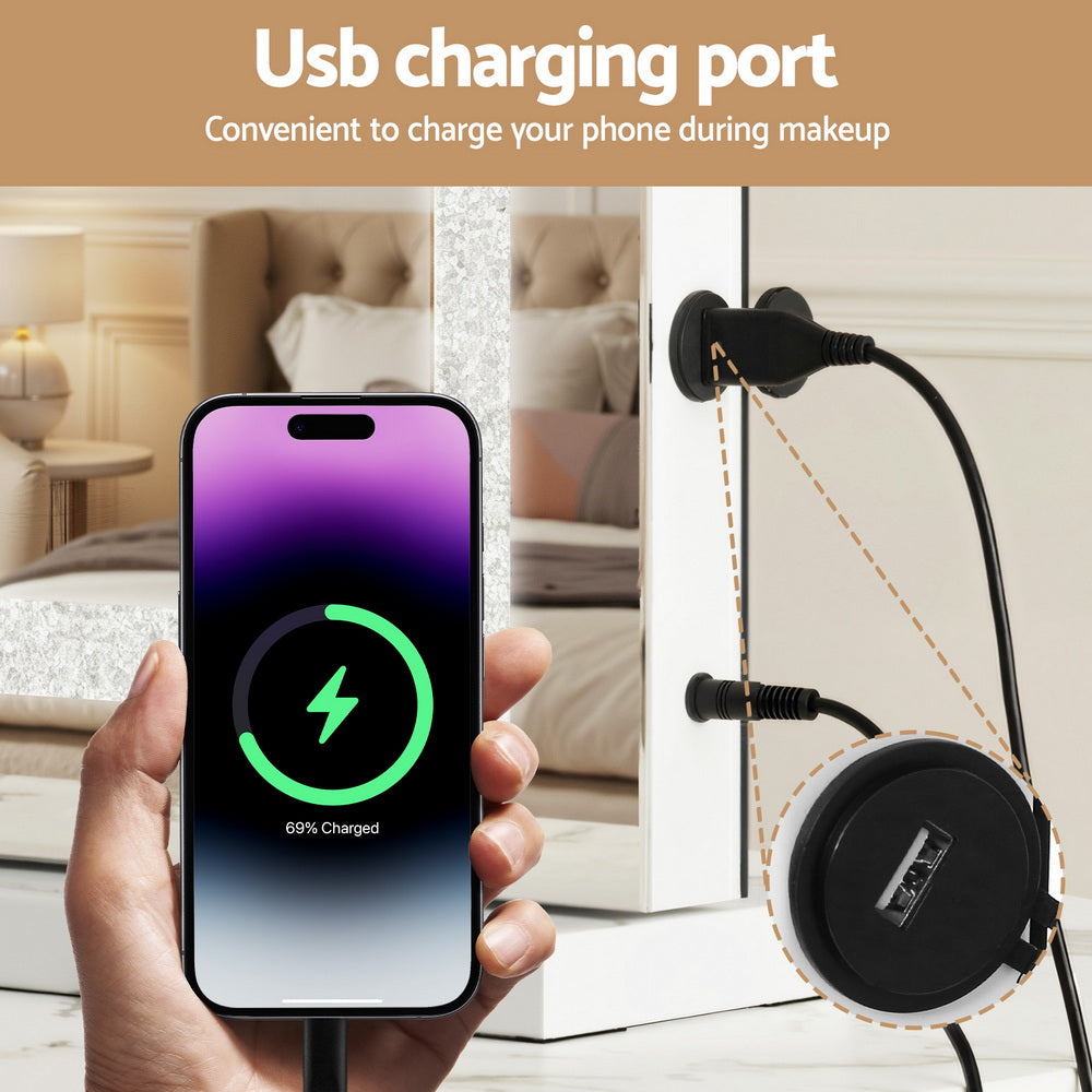 Embellir Bluetooth Makeup Mirror 58x46cm Hollywood Vanity with LED Light Crystal