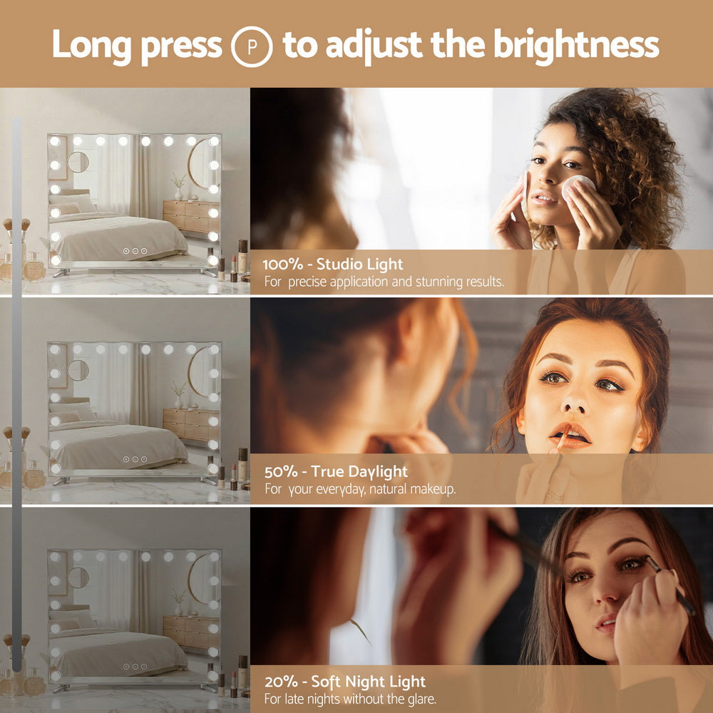 80x65cm Embellir Makeup Mirror Hollywood Vanity with LED Light Silver Legs