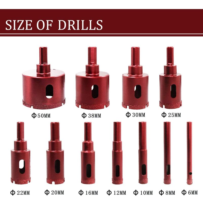 Diamond Hole Saw Set, Diamond Core Drill Bit For Tile/Glass/Marble (6Mm-50Mm 11 pcs)