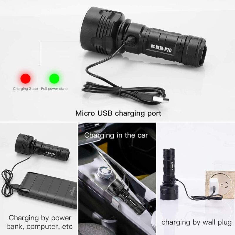 30000-100000 Lumen High Power LED Flashlight Waterproof Ultra Bright, 3 Modes High Brightness Usb Rechargeable