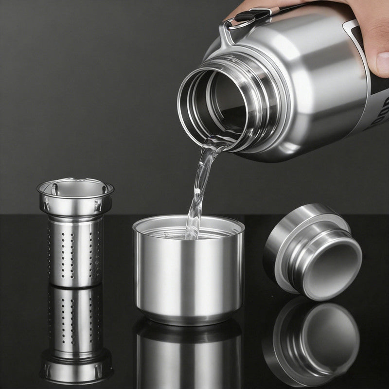 Antibacterial 316 Stainless Steel Vacuum Flask 800ml | Tea Infuser & Insulated Bottle for Hot/Cold Drinks (Bright silver)