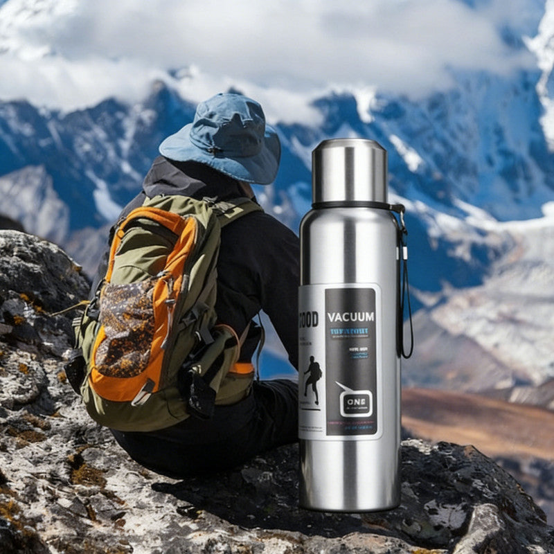 Antibacterial 316 Stainless Steel Vacuum Flask 800ml | Tea Infuser & Insulated Bottle for Hot/Cold Drinks (Bright silver)