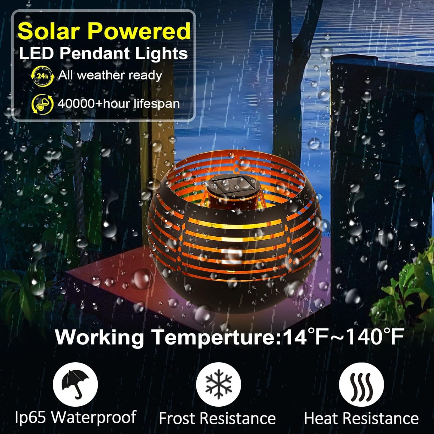 Waterproof outdoor solar lanterns, solar table lamp for outdoor patio, metal pot with warm yellow dancing and flickering flame light, decorative LED table lamp for garden decor, landscape, yard