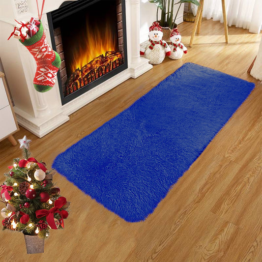 Soft Area Rug Fluffy Rugs for Living Room Bedroom Decor, Runner Rug for Hallway, Shag Furry Bedside Rug Indoor Accent Floor Carpet, 40*80cm Non-Slip Plush Rug for Kids Room Dorm Blue