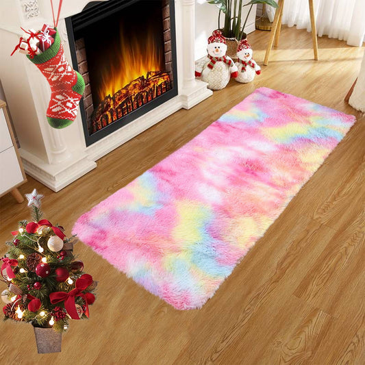 Soft Area Rug Fluffy Rugs for Living Room Bedroom Decor, Runner Rug for Hallway, Shag Furry Bedside Rug Indoor Accent Floor Carpet, 40*80cm Non-Slip Plush Rug for Kids Room Dorm Multicolor