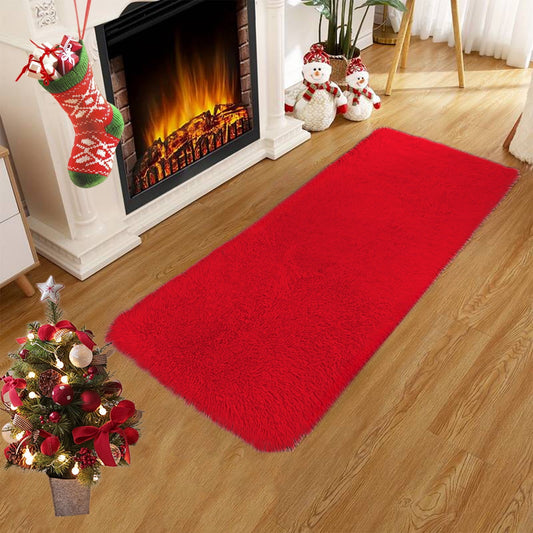 Soft Area Rug Fluffy Rugs for Living Room Bedroom Decor, Runner Rug for Hallway, Shag Furry Bedside Rug Indoor Accent Floor Carpet, 40*80cm Non-Slip Plush Rug for Kids Room Dorm Red