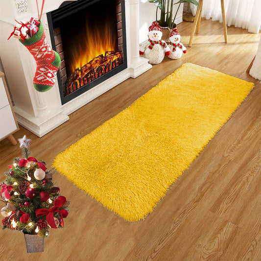 Soft Area Rug Fluffy Rugs for Living Room Bedroom Decor, Runner Rug for Hallway, Shag Furry Bedside Rug Indoor Accent Floor Carpet, 40*80cm Non-Slip Plush Rug for Kids Room Dorm Yellow