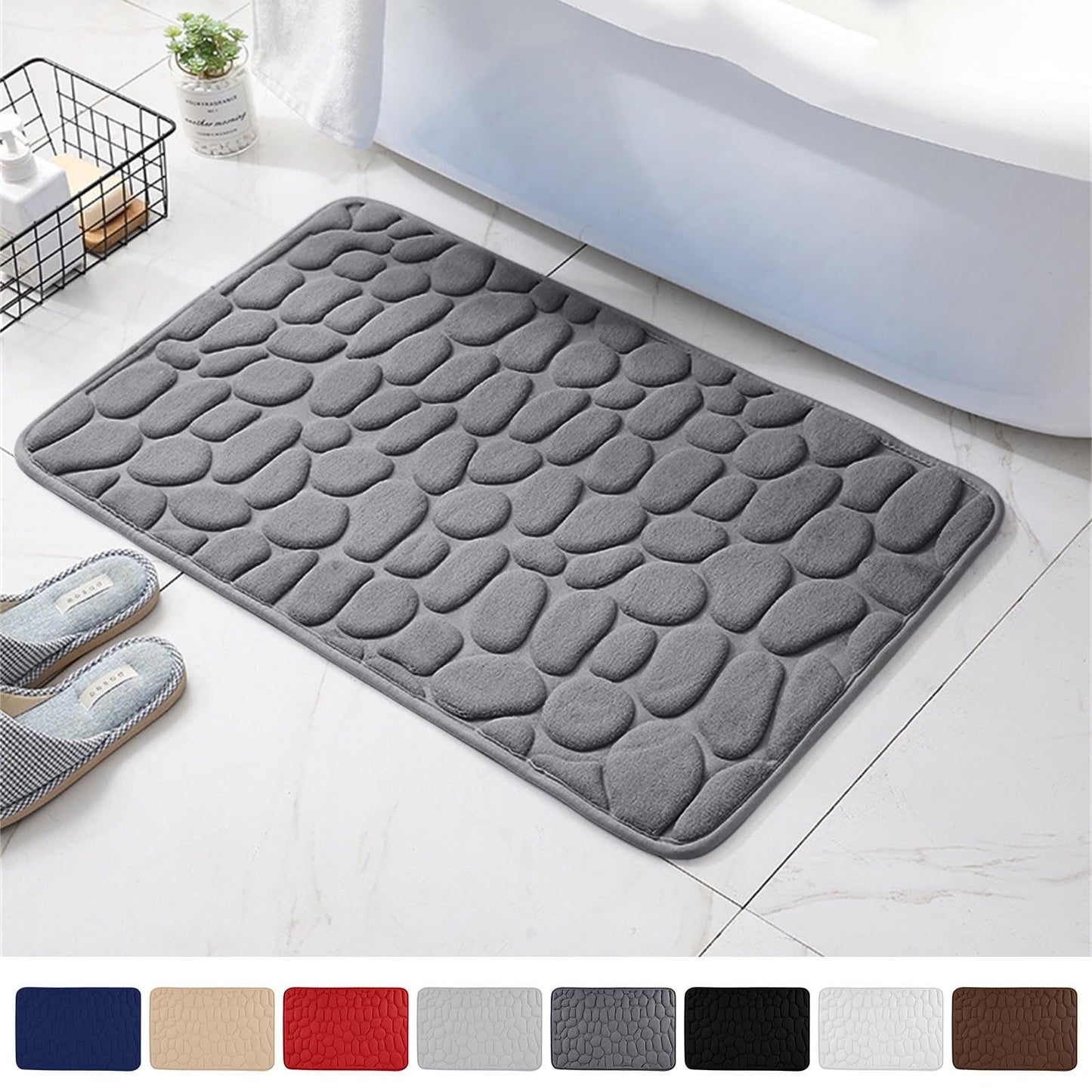 40 x 24 Inch Cotton Bathroom Floor Mat - Super Soft, Water Absorbent, Non-Slip, Machine Washable, Ideal for Bathroom, Bedroom, and Kitchen Black