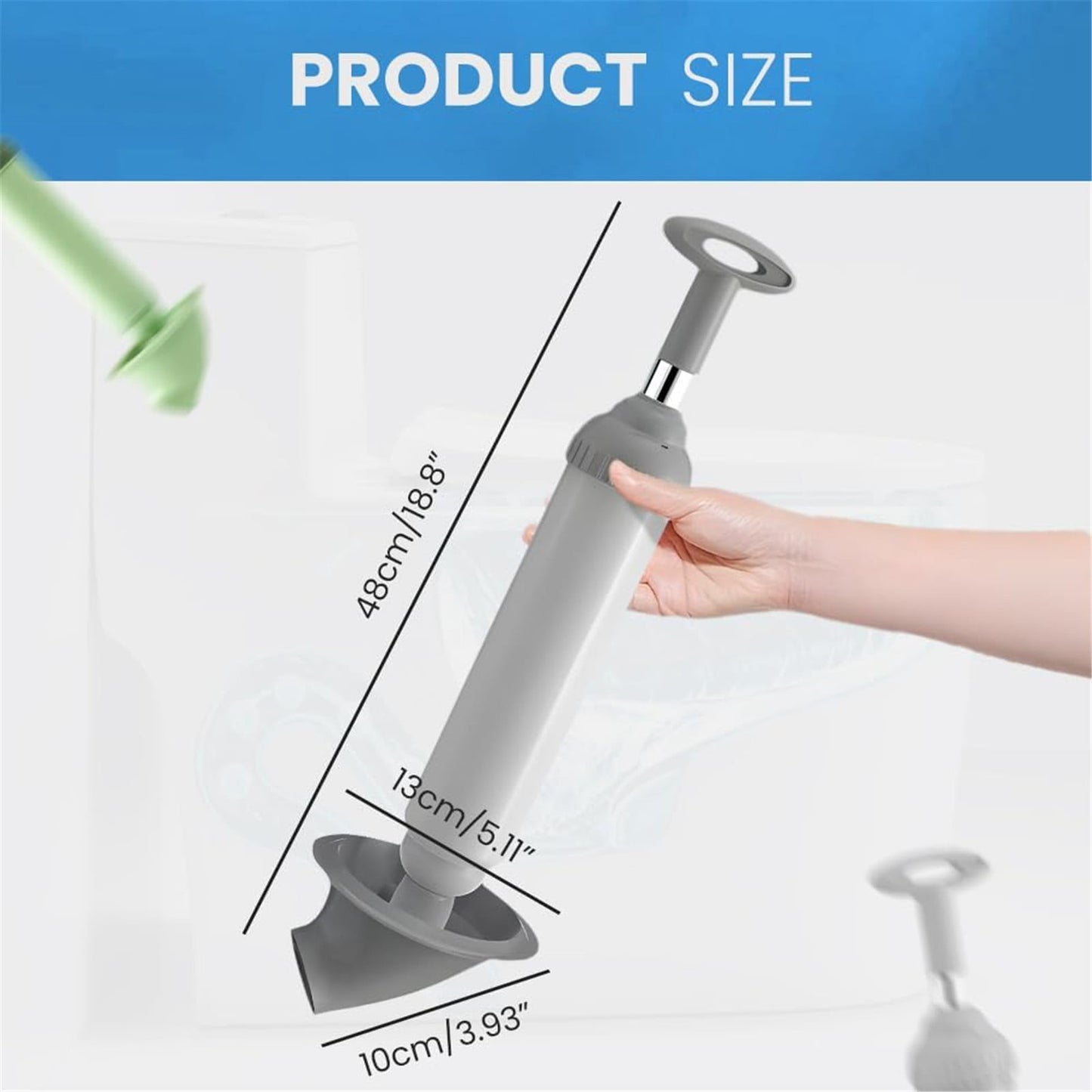 Toilet Plunger, Powerful Toilet Plunger, Heavy Duty High Pressure Thrust Plunge, Remover Tool to Unblock Toilet Blockage, All Purpose Power Plungers for Bathrooms Cleaning (Green/1 Pcs) 18.8x5.11 18.8" x 5.11" Green