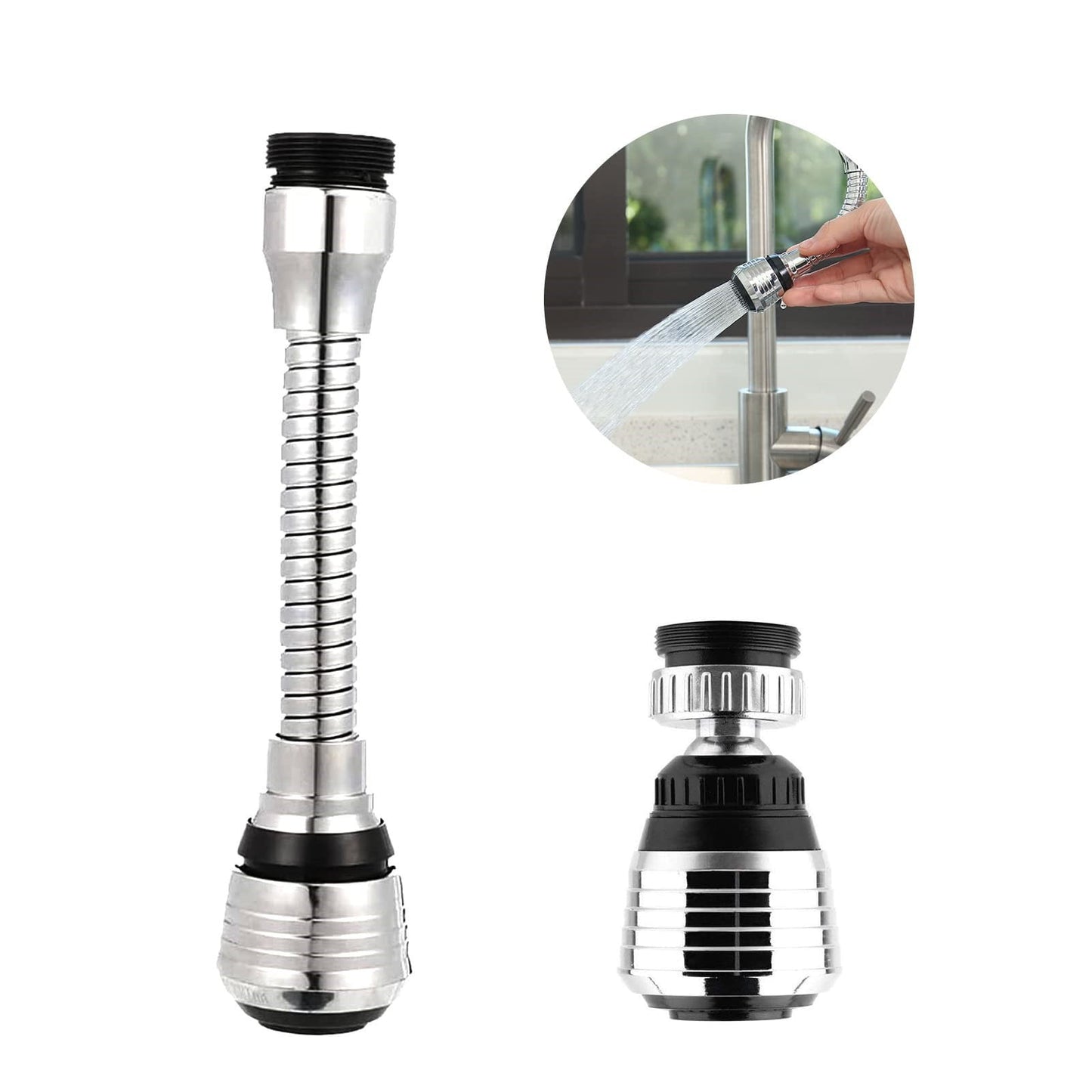 Flexible Faucet Sprayer Attachment, 360 ° Heavy Duty Kitchen Sink Aerator Extender ABS Polished Chrome for Cold Hot Water (Silver/1 Pcs) 0.94x2.55 1.33" x 6.1" Silver