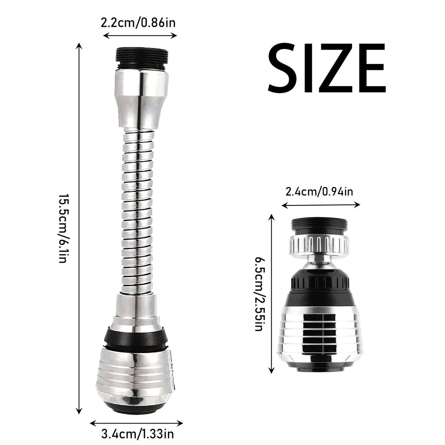 Flexible Faucet Sprayer Attachment, 360 ° Heavy Duty Kitchen Sink Aerator Extender ABS Polished Chrome for Cold Hot Water (Silver/1 Pcs) 0.94x2.55 1.33" x 6.1" Silver