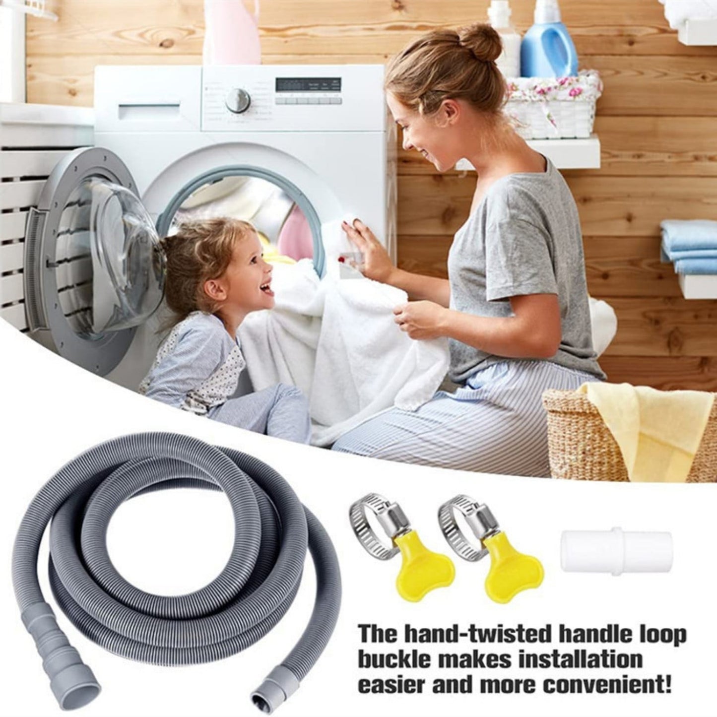 Washing Machine Drain Hose, Dishwasher Hose Extension Kit with 1 U- Holder, 1 Extension Adapter and 2 Hose Clamps, 1 Set, 9.84 Ft 9.84' Grey