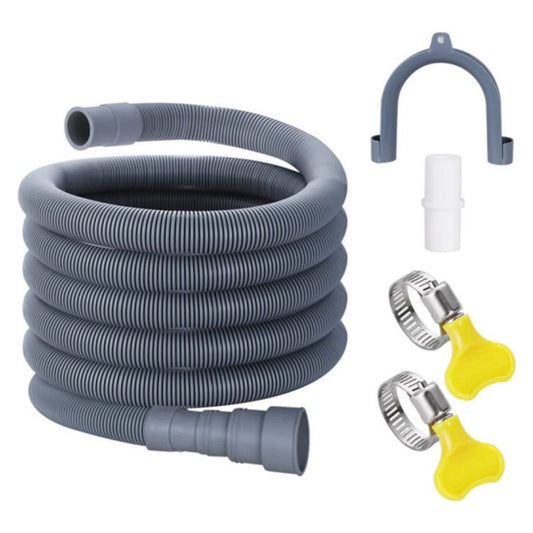 Washing Machine Drain Hose Extension Kit, Durable Washer Drain Hose, Universal for Washer, Dishwasher & Dehumidifier, 5-Piece Set with U-Bracket, 2 Clamps & Adapter, 1 Set, 6.5 Ft 6.5' Grey