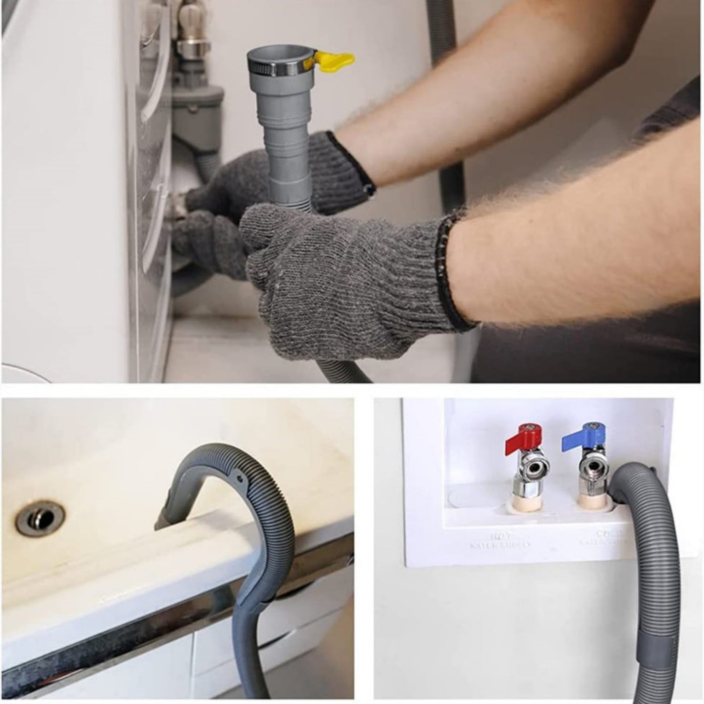 Washing Machine Drain Hose Extension Kit, Durable Washer Drain Hose, Universal for Washer, Dishwasher & Dehumidifier, 5-Piece Set with U-Bracket, 2 Clamps & Adapter, 1 Set, 6.5 Ft 6.5' Grey