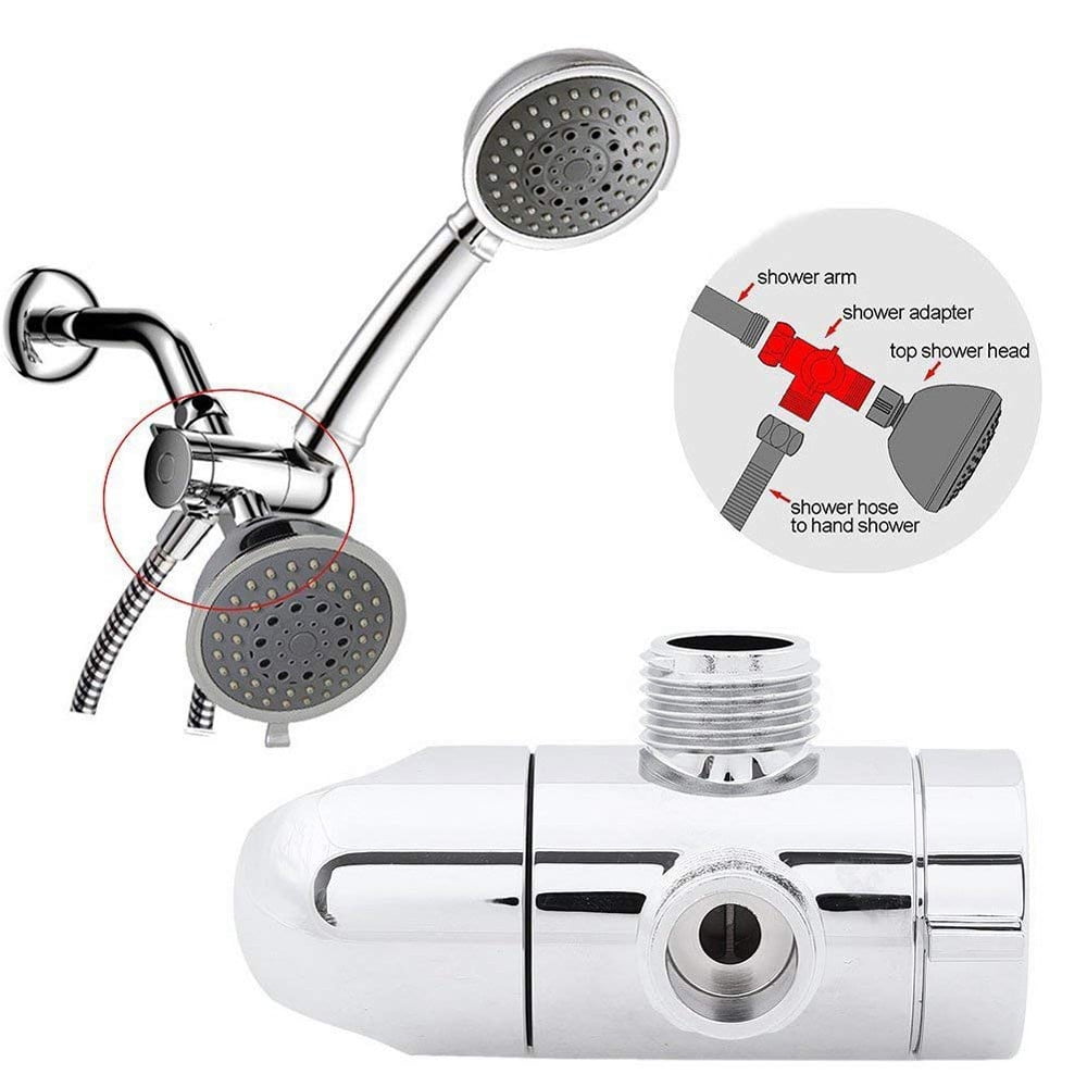 3-Way Diverter Valve, 1/2 Inch Shower Arm Diverter with Handheld Showerhead Bracket, Heavy-Duty Shower Head Arm Mounted Diverter, 1 Pcs, 3.4 Inches 3.4" Silver