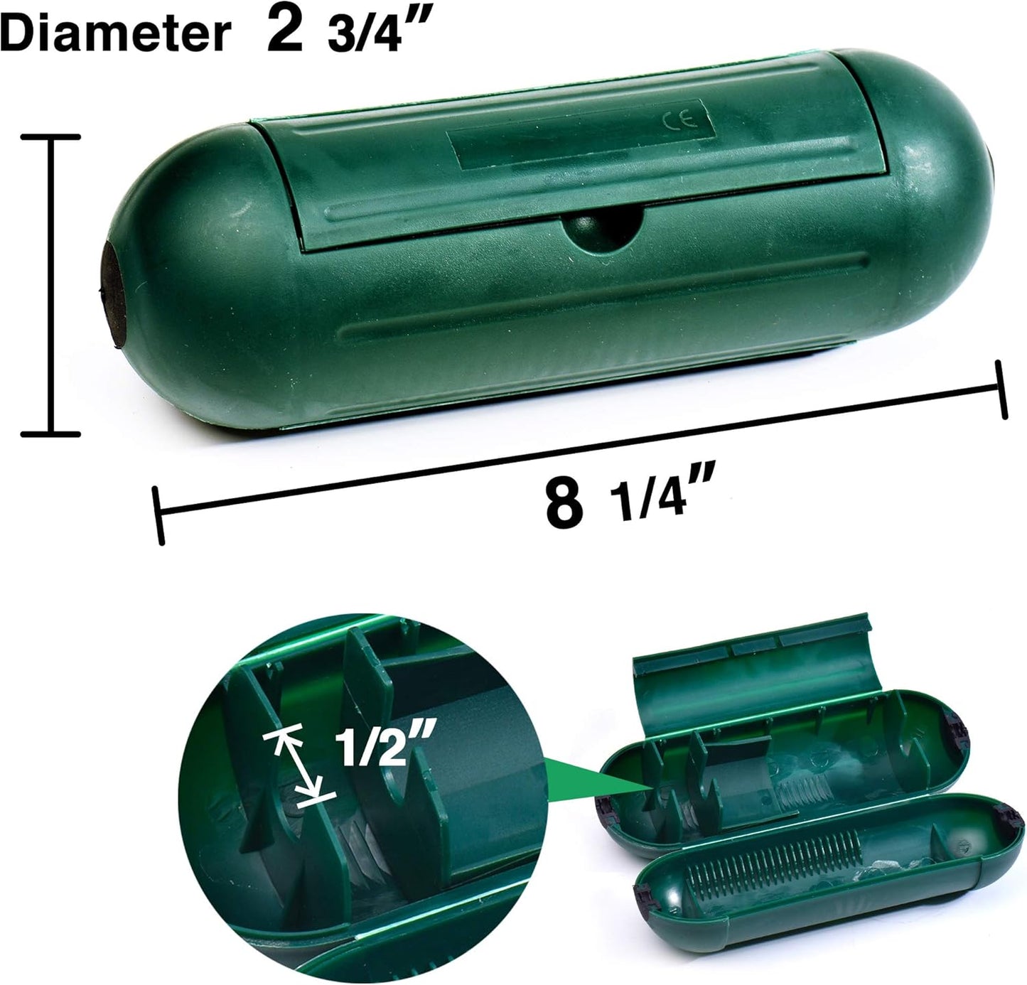 4 Pack Extension Cord Protective Cover Set (Green) | Indoor Outdoor Water-Resistant Holder for Holiday String Lights, Plugs and Wires | Capsule Shaped Protector with Large Compartment