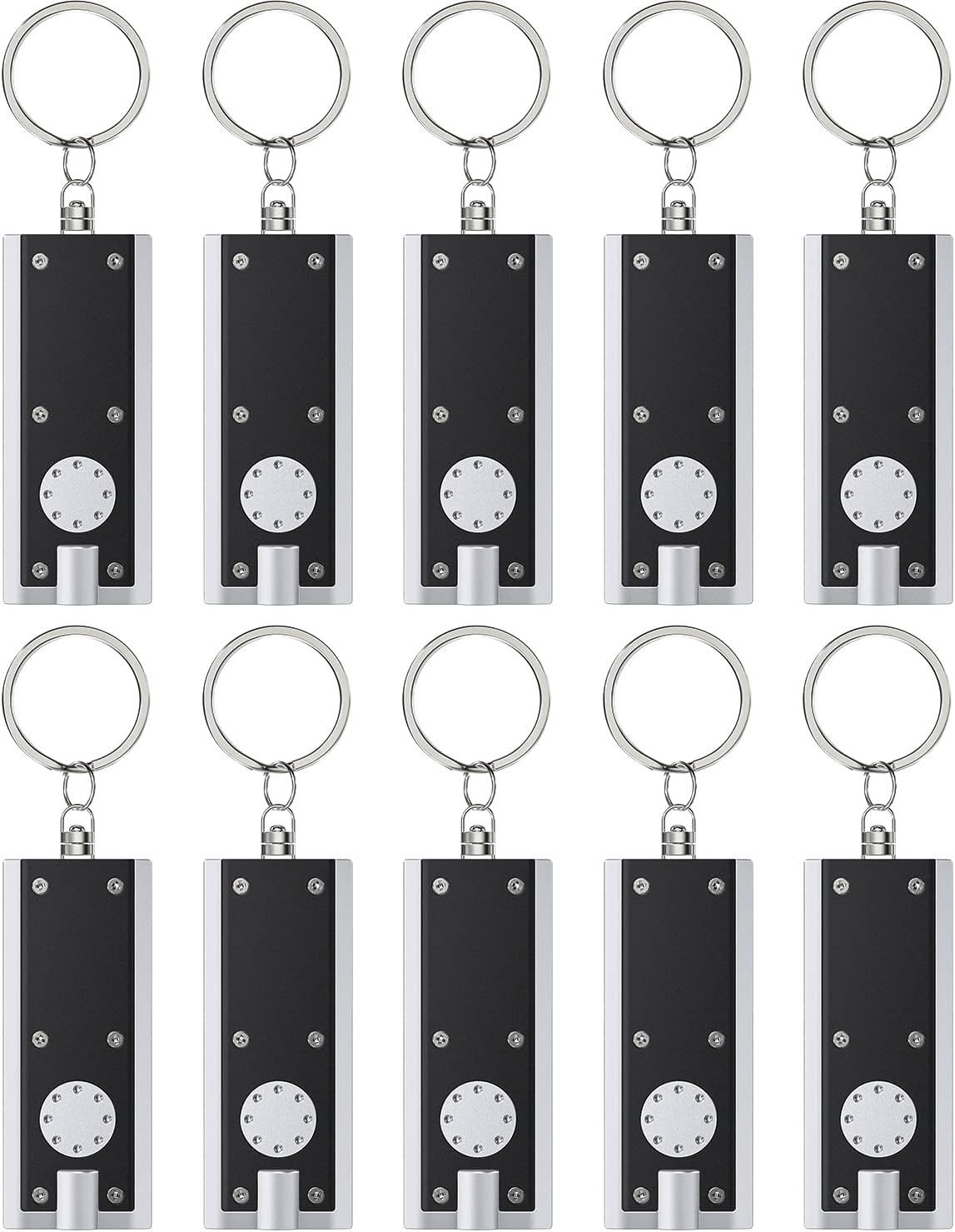 10 Pack Mini LED Keychain Flashlight 12 Lumen Portable Ultra Bright Light Battery Powered Flat Black Torch for EDC Outdoor Camping Hiking and Emergency Lighting (Batteries Included)