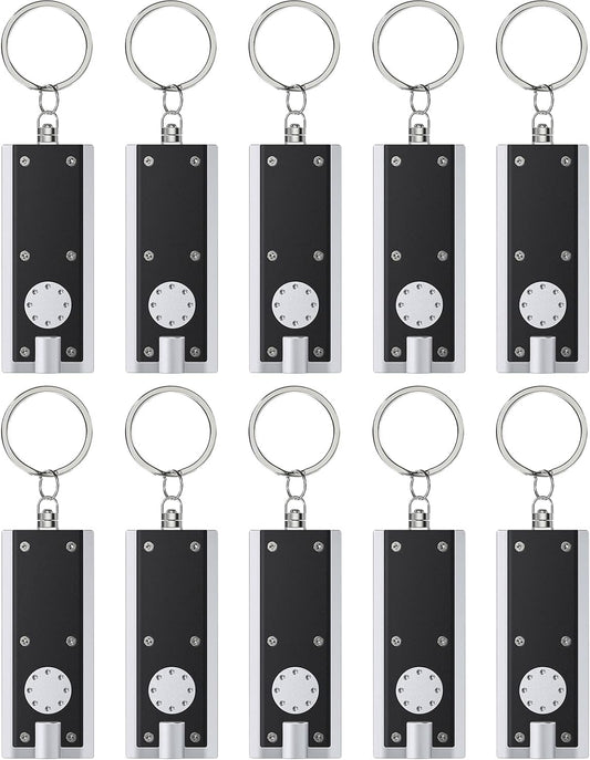 10 Pack Mini LED Keychain Flashlight 12 Lumen Portable Ultra Bright Light Battery Powered Flat Black Torch for EDC Outdoor Camping Hiking and Emergency Lighting (Batteries Included)