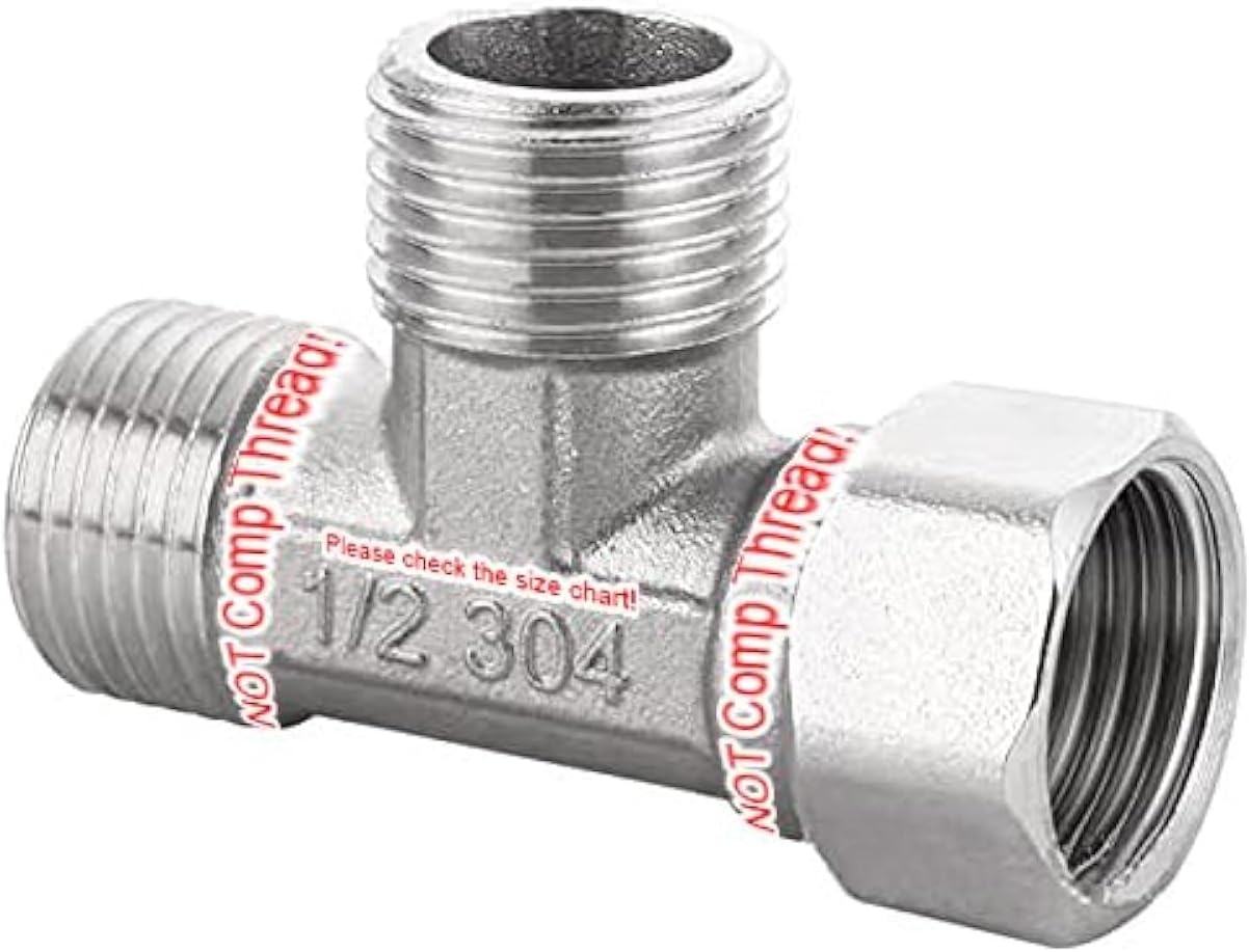Stainless Steel 1/2" G 3 Way Diverter, Movable Cap Flexible Tee Connector for Angled Valve, Bidet, Sprayer, Shower Arm (All 3 way is 1/2 G threaded!!, Thread ID/OD is 19.8MM/3/4")