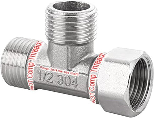 Stainless Steel 1/2" G 3 Way Diverter, Movable Cap Flexible Tee Connector for Angled Valve, Bidet, Sprayer, Shower Arm (All 3 way is 1/2 G threaded!!, Thread ID/OD is 19.8MM/3/4")