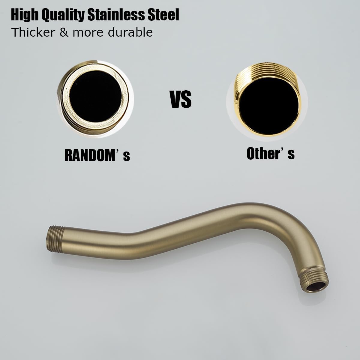 8 Inch Curved Shower Arm with Flange Brushed Gold S-Shape Shower Head Extension Arm Stainless Steel,Wall Mounted.RD-91068-8BG