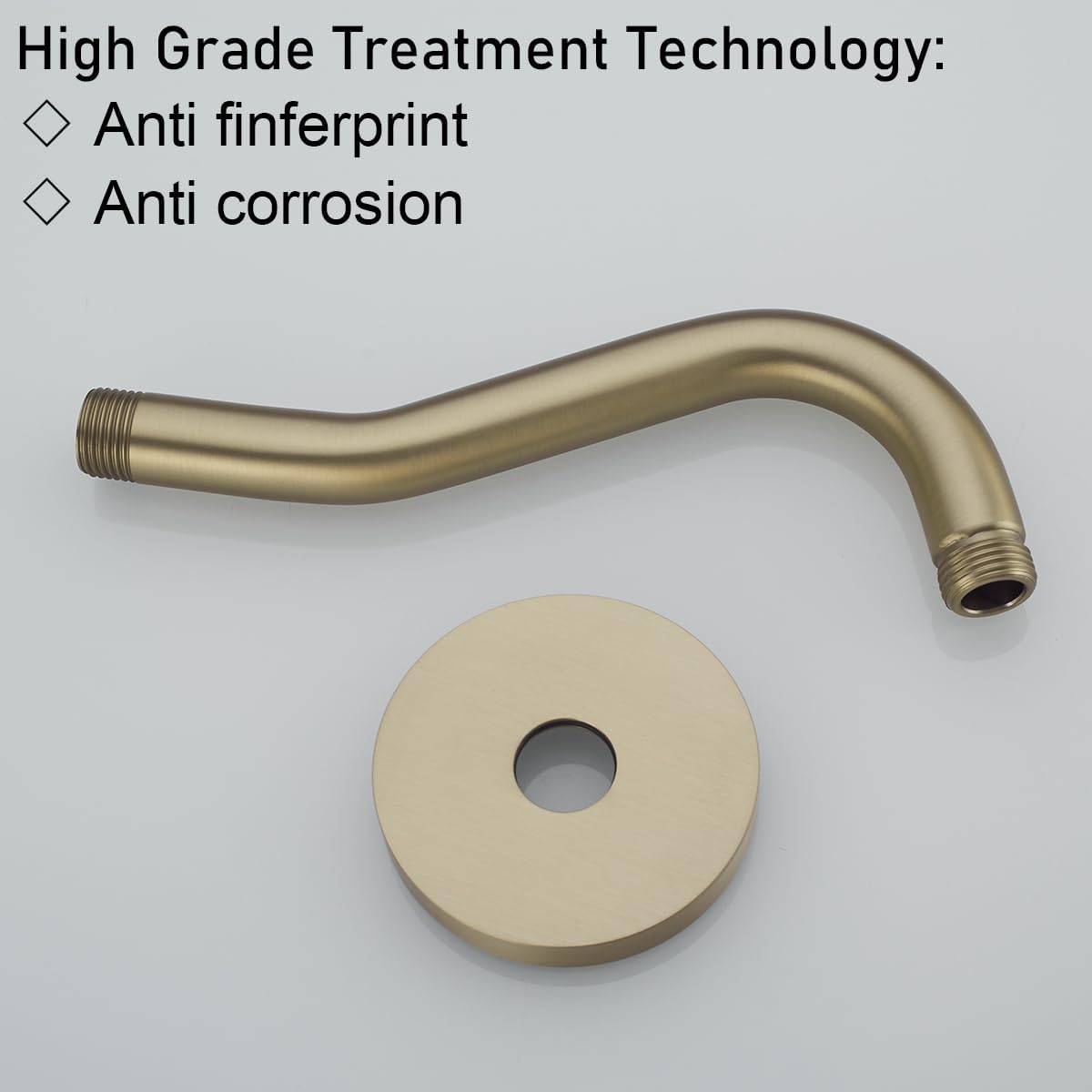 8 Inch Curved Shower Arm with Flange Brushed Gold S-Shape Shower Head Extension Arm Stainless Steel,Wall Mounted.RD-91068-8BG