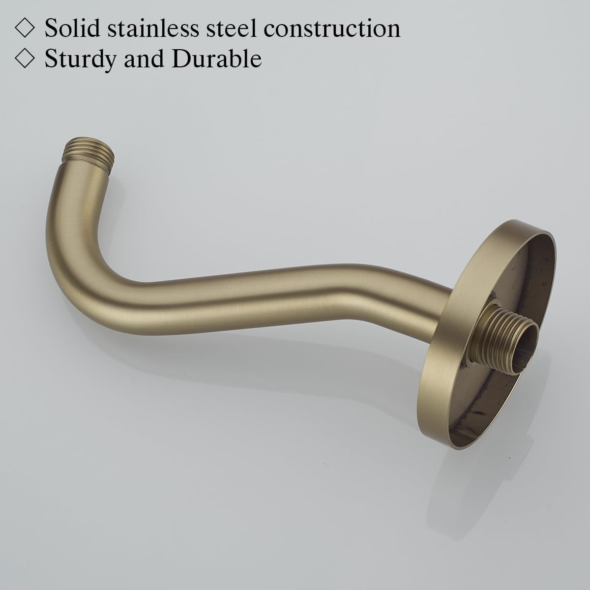8 Inch Curved Shower Arm with Flange Brushed Gold S-Shape Shower Head Extension Arm Stainless Steel,Wall Mounted.RD-91068-8BG