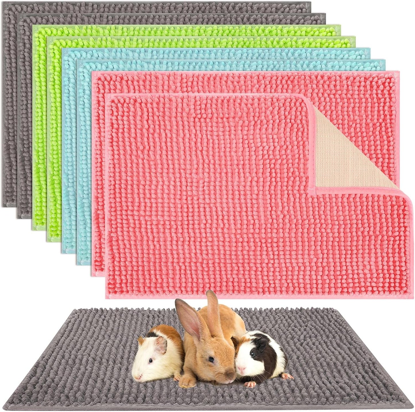 8 Pcs Guinea Pig Cage Liner for Guinea Pig Cage Bedding Reusable Rabbit Mat Pad Washable Training Pad Animal Sleeping Bedding Mat(16x12'',Gray, Green, Pink, Blue)