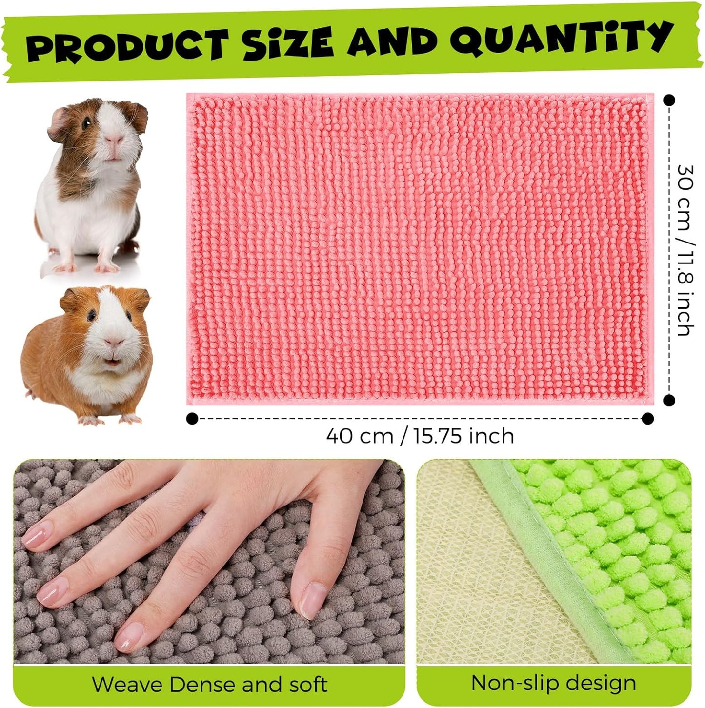 8 Pcs Guinea Pig Cage Liner for Guinea Pig Cage Bedding Reusable Rabbit Mat Pad Washable Training Pad Animal Sleeping Bedding Mat(16x12'',Gray, Green, Pink, Blue)
