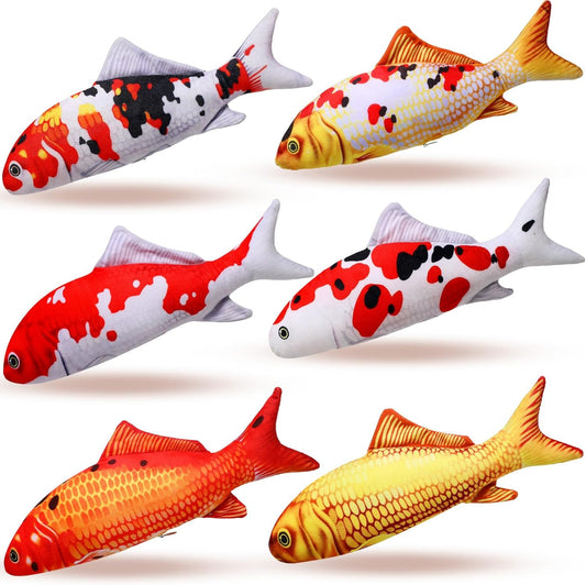 6 Pcs 12 Inch Fish-Shaped Soft Cat Cushions Pillow Realistic Pet Carp Play Pillow for Cats Birthday Gift(Classic Style)