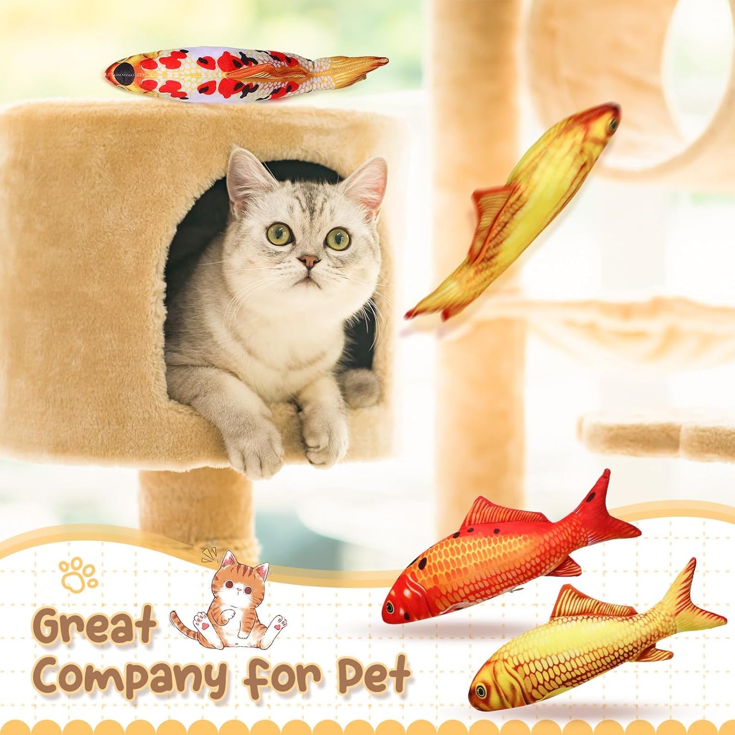 6 Pcs 12 Inch Fish-Shaped Soft Cat Cushions Pillow Realistic Pet Carp Play Pillow for Cats Birthday Gift(Classic Style)