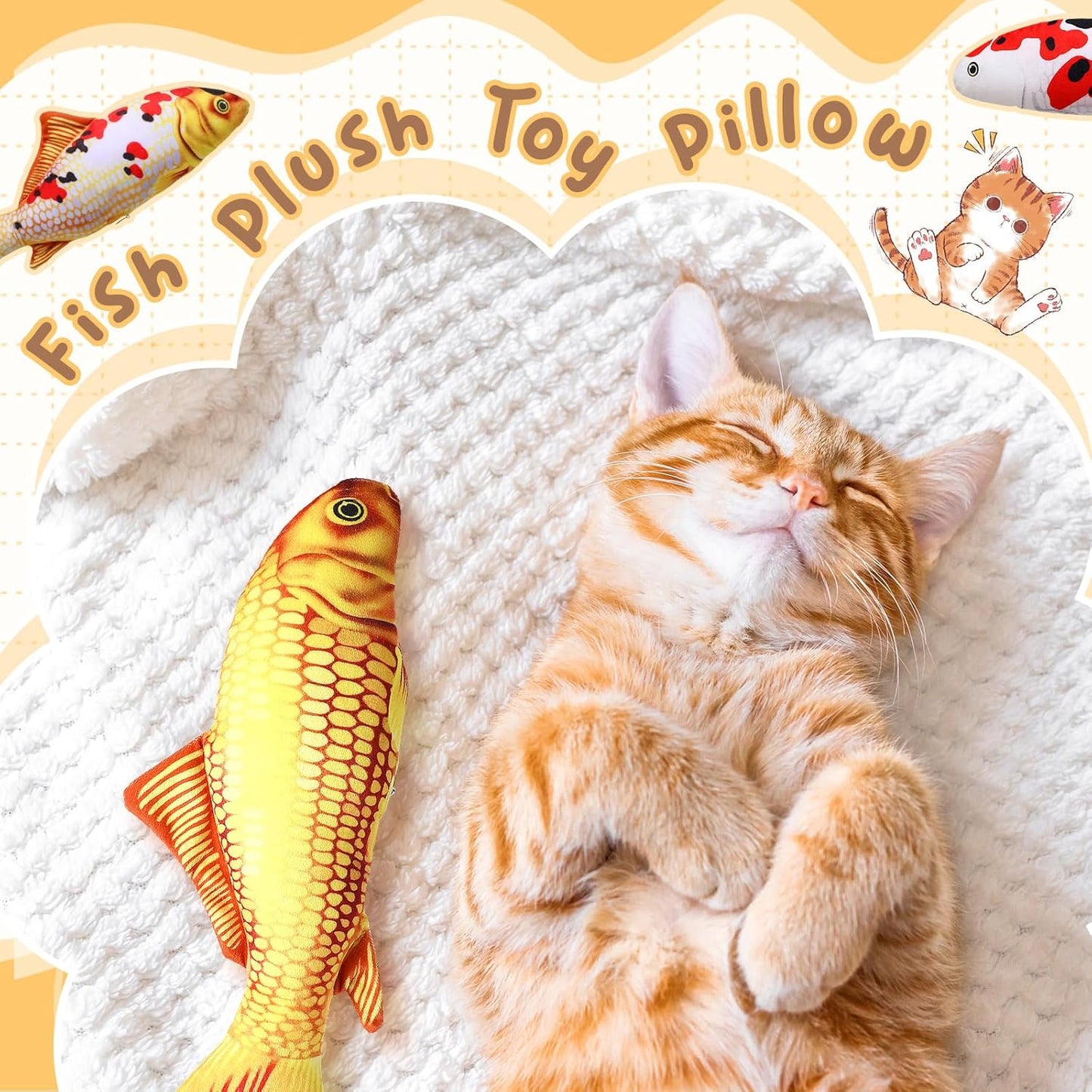 6 Pcs 12 Inch Fish-Shaped Soft Cat Cushions Pillow Realistic Pet Carp Play Pillow for Cats Birthday Gift(Classic Style)
