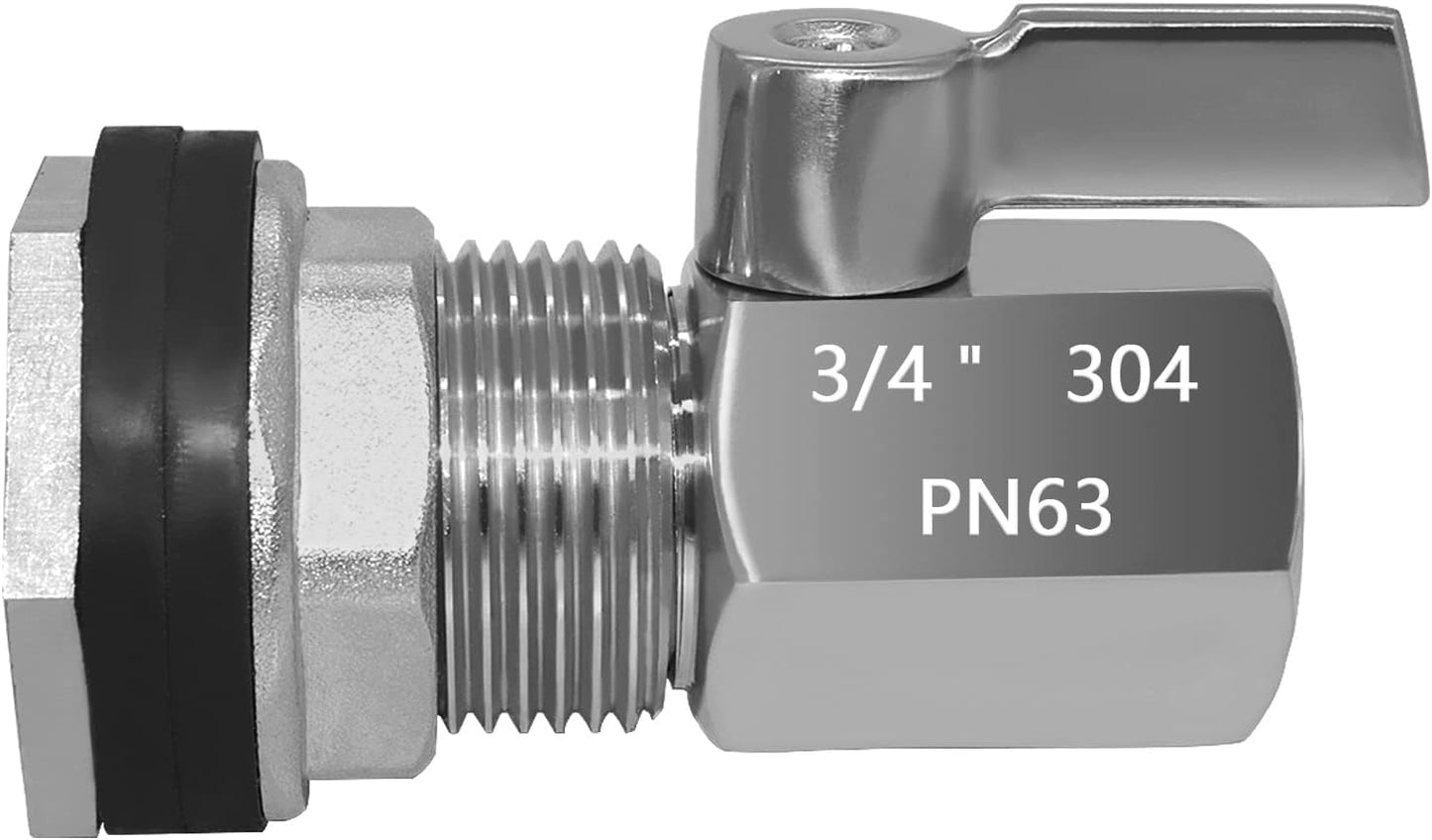 Spigot Rain Barrel Faucet Kit Stainless Steel 3/4" GHT Rain Barrel Valve with 3/4" Female Bulkhead Fitting Adapter Water Tanks, Aquariums, Tubs, Pools